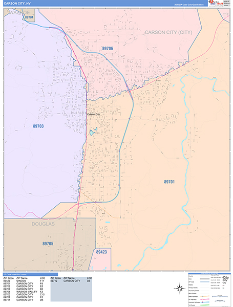 Carson City, NV Wall Map